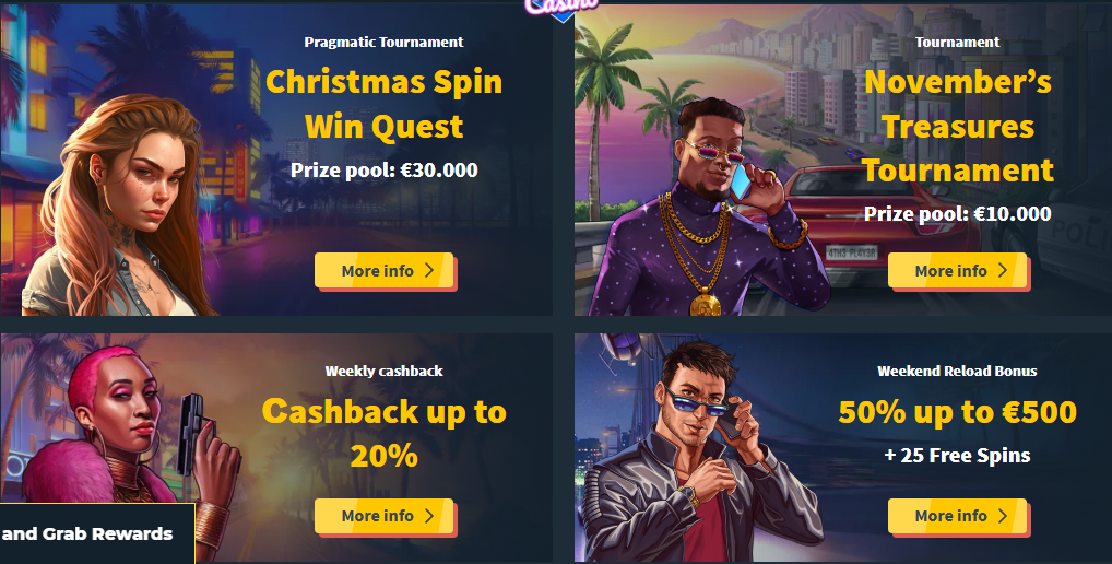 Interfejs bonusów Snatch Casino pokazujący opcje promocyjne i saldo